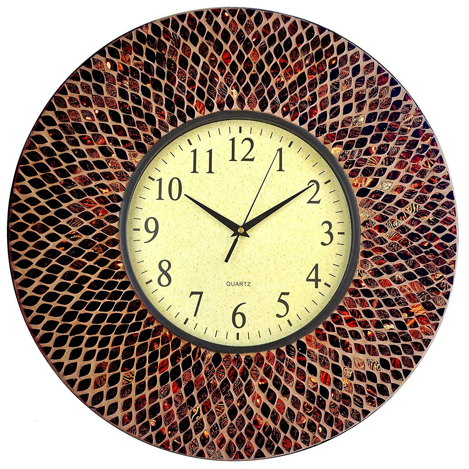 Lulu Decor, 19" Amber Mosaic Wall Clock with Coffee Cement, Arabic