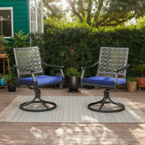 GVN Patio Accent Chair, Outdoor Dining Chairs,Outdoor Dining Seating,2 Pack Swivel Outdoor Chairs with Soft Cushions and Round Steel Base-Navy