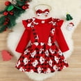 thumbnail image 2 of Mercatoo Toddler Baby Girl Christmas Outfit Plain Ribbed Shirts Tops Xmas Printed Suspender Skirts Hairband Kids Clothes Set, 2 of 8