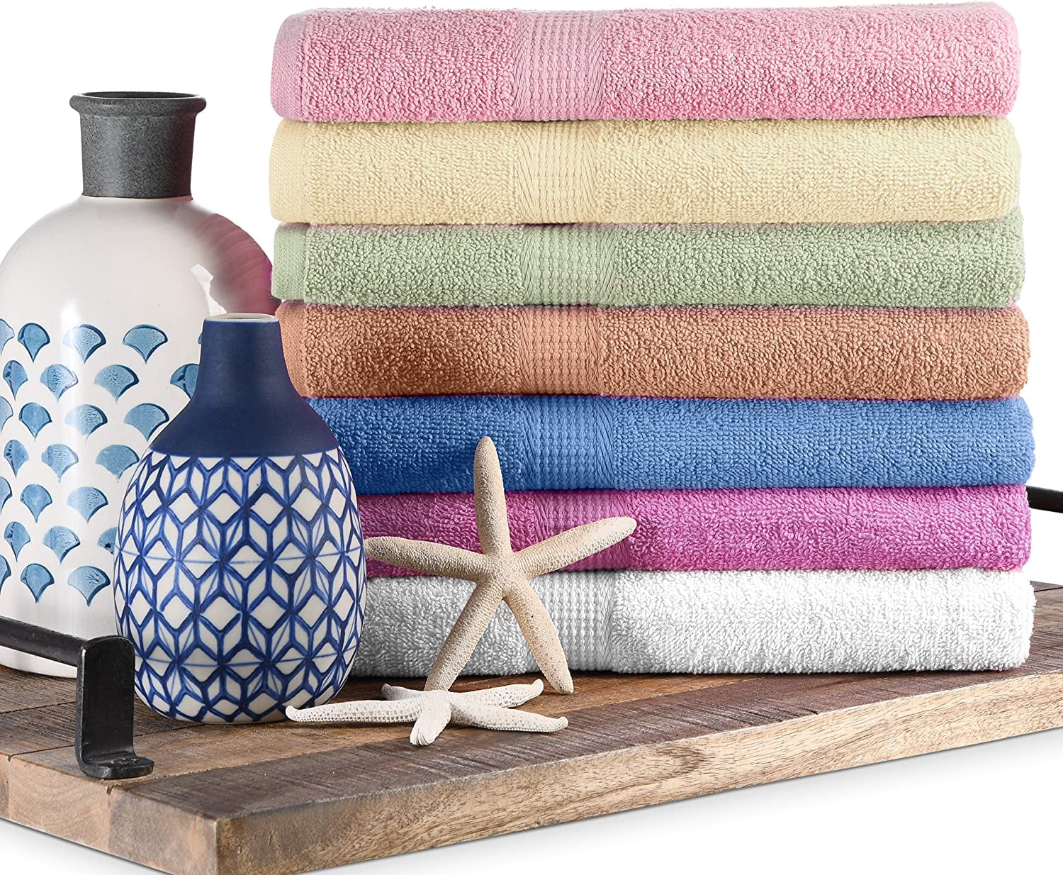 7-Pack 100% Cotton Bath Towels - 27"x54" Soft & Absorbent in 7 Colors