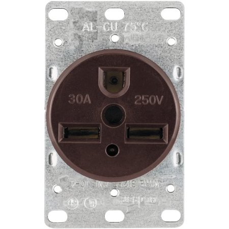 eaton wiring 1234 30-amp 2-pole, 3-wire 250-volts heavy duty grade flush mount power receptacle, brown