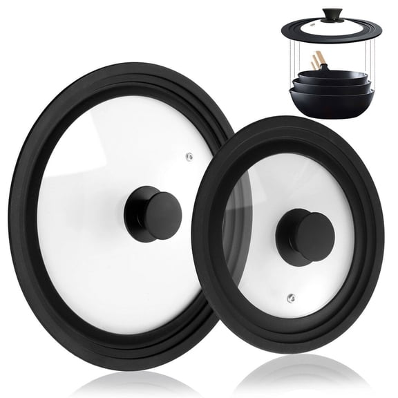 Universal Pan Lid for Pots Pans and Skillets, 2 Pack Pan Cover fit 7", 8", 9" & 10", 11", 12" Diameter Cookware, Silicone Replacement Pan Lid Pot Lids for Frying Pans, Cast Iron, Tempered Glass Lid