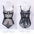 thumbnail image 2 of Levmjia Womens Spaghetti Strap Lace One Piece Lingerie Set Floral Sheer Mesh Bodysuit Adjustable Thin Straps Soft Lightweight Sleepwear Date Nights, 2 of 9