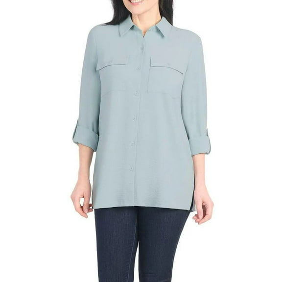 Hilary Radley Women’s Button‑Up Shirt Pocket Top - Small