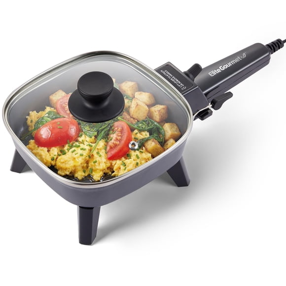 Elite Gourmet EFS059 Personal Electric Skillet, 7� Compact Portable Cooker, Adjustable Temperature, 600W Rapid Heating, Nonstick Surface, Tempere