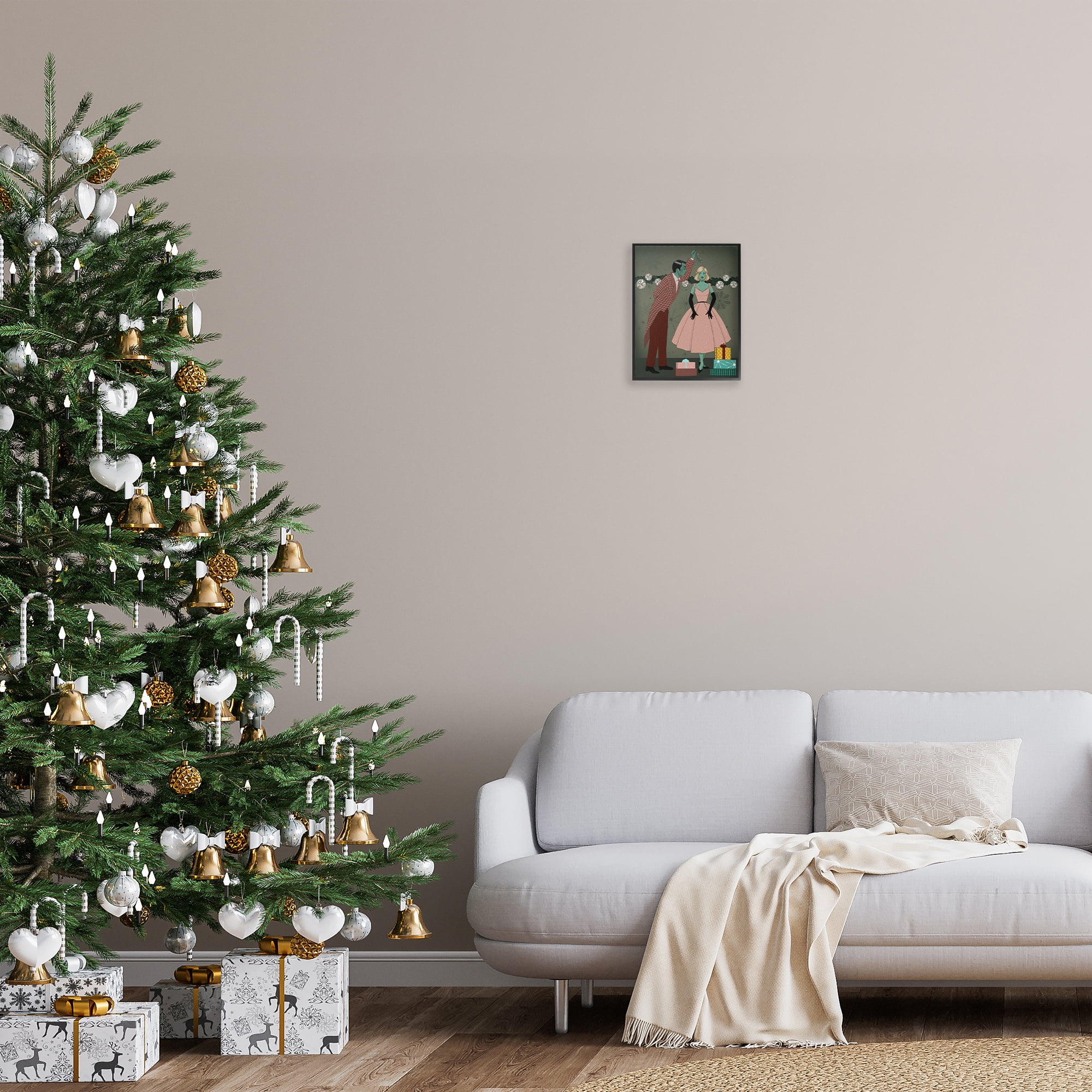 Stupell Industries Romantic Christmas Kiss Holiday Painting Black Framed Art Print Wall Art, 11 x 14