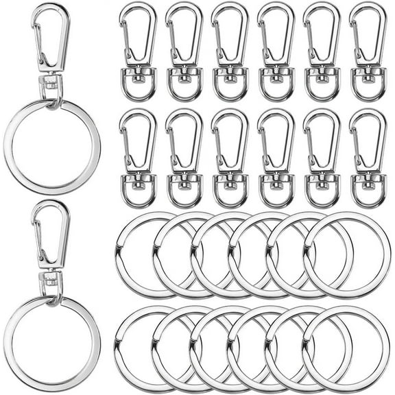 1 Box 16 Sets Keychain Ring Clips Lanyard Swivel Snap Hooks with Split Key Rings Kits for Car Key Finder Jewelry DIY Making Craft Silver