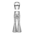 thumbnail image 2 of Kaerm Womens 70s Disco Vintage Dance Outfits PVC Leather Crop Tank Tops Bell Bottoms Flared Pants Set Silver XXL, 2 of 7