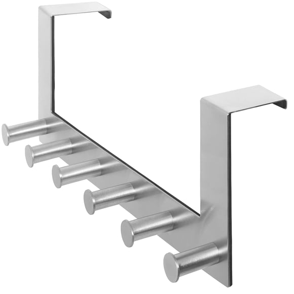 WEBI Crochet de Porte Porte Porte-Serviettes sur Porte avec 6 Crochets à Chevilles pour Suspendre, Porte-Manteau Porte-Serviettes sur Porte-Manteaux pour Vêtements, Arrière de la Salle de Bain, Argent