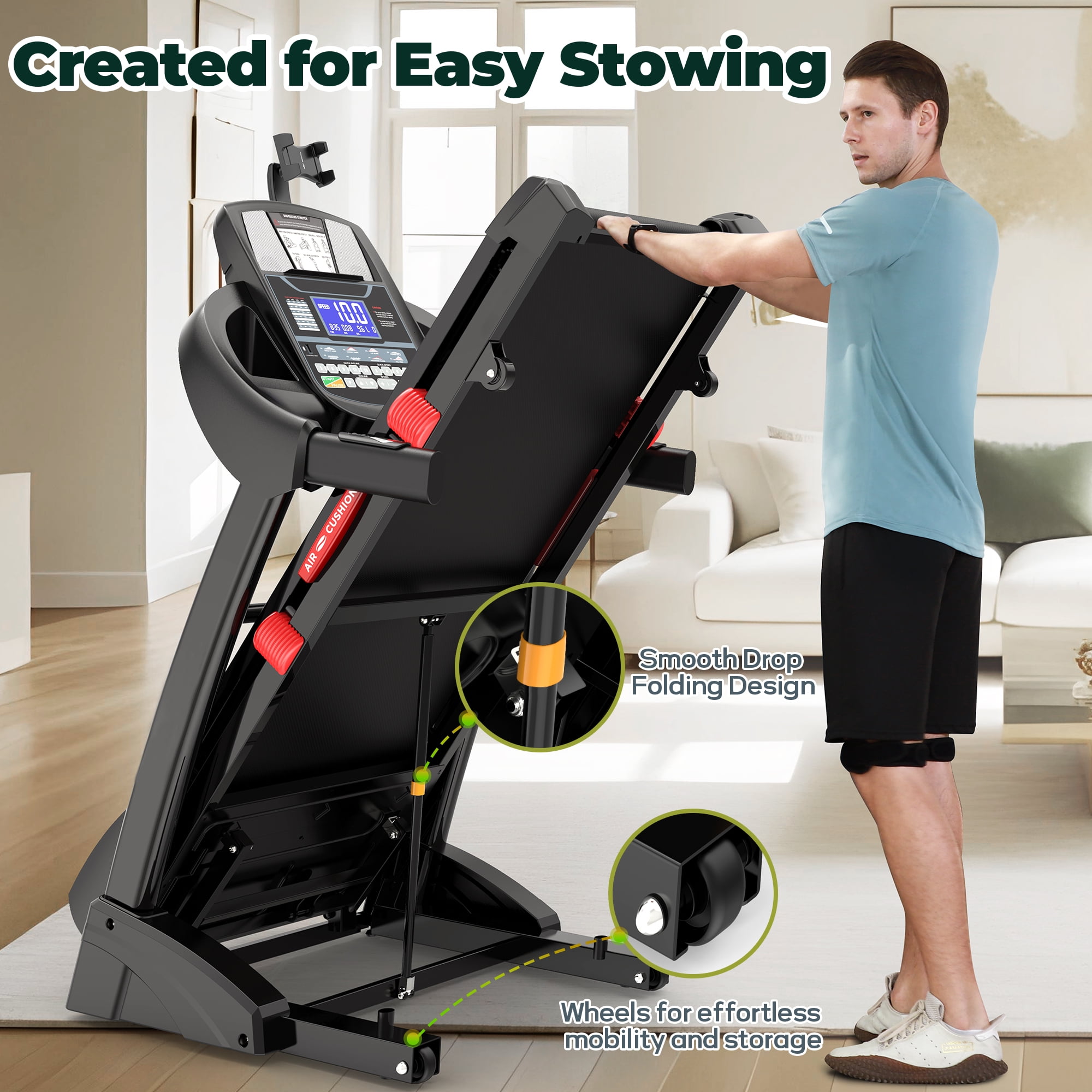 Folding Treadmill for Home with 15 Levels Auto Incline,4.5HP Portable Treadmill 300 lbs with 64 Programs,10MPH,APP, Bluetooth, Shock Absorption Deck