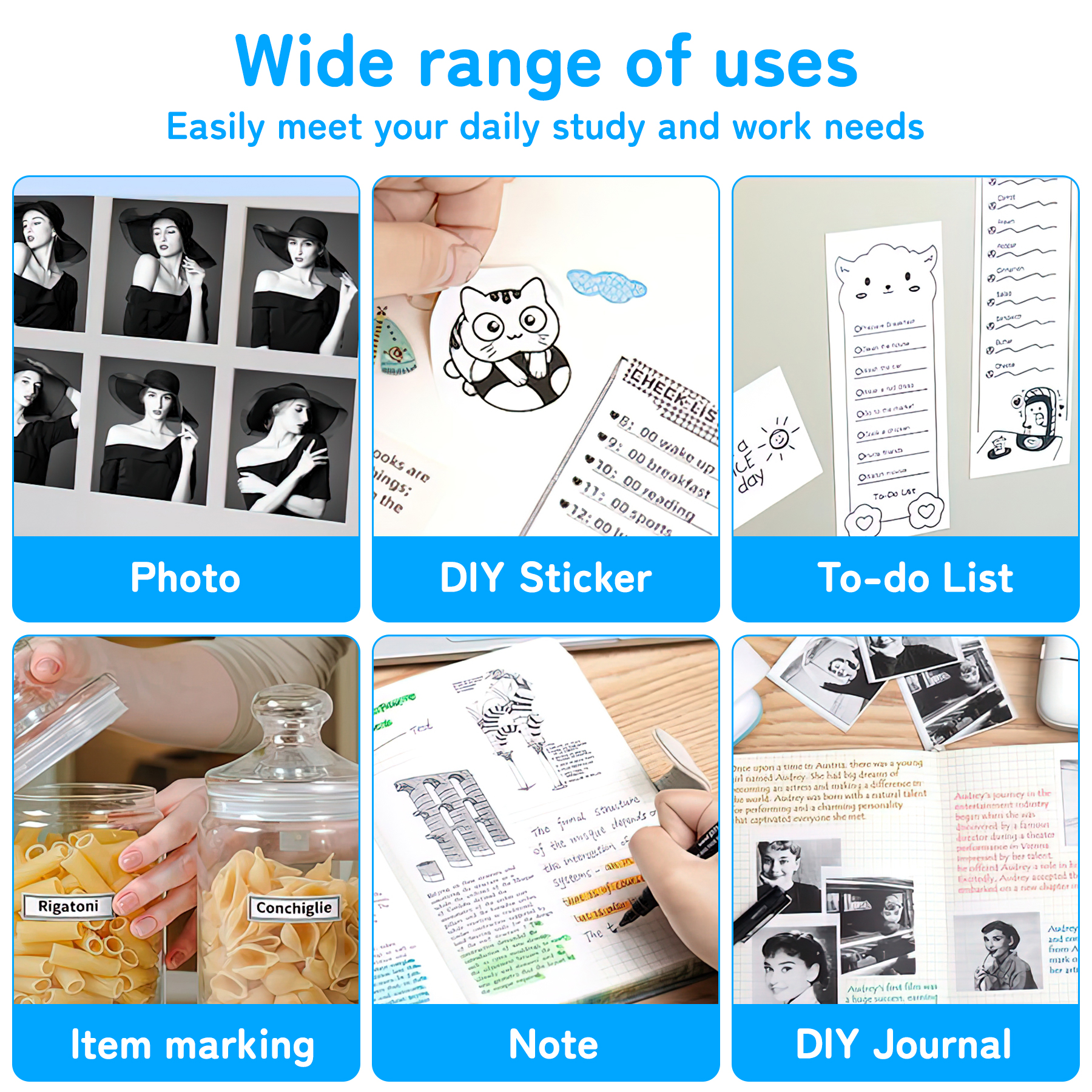 Foluu Portable Wireless Thermal Printer Inkless Label Maker with Paper, Android & iOS, 1 Pack, White