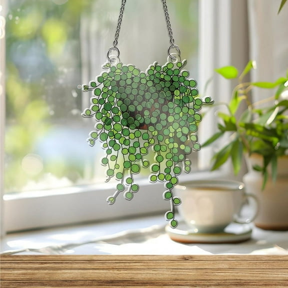 ViciArt Acrylic String of Nickels Suncatcher – 4" Hanging Window Plant Decor, Green Window Decor