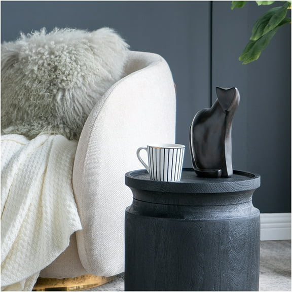 JERFIT Solid Wood End Table, 16 inch Tall Round Accent Table, Black Nightstand for Bedroom, Pedestal Side Table for Living Room, Modern Farmhouse & Contemporary Decor