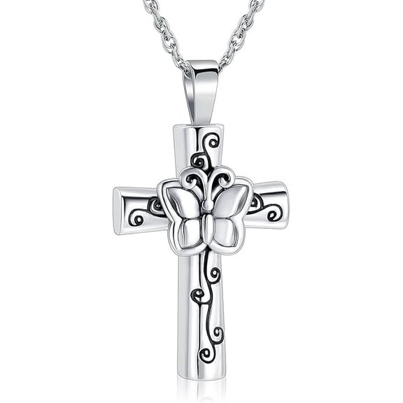 Cremation Jewelry Butterfly Cross Urn Necklaces for Ashes for Women Men Memorial Human Ashes Pendant