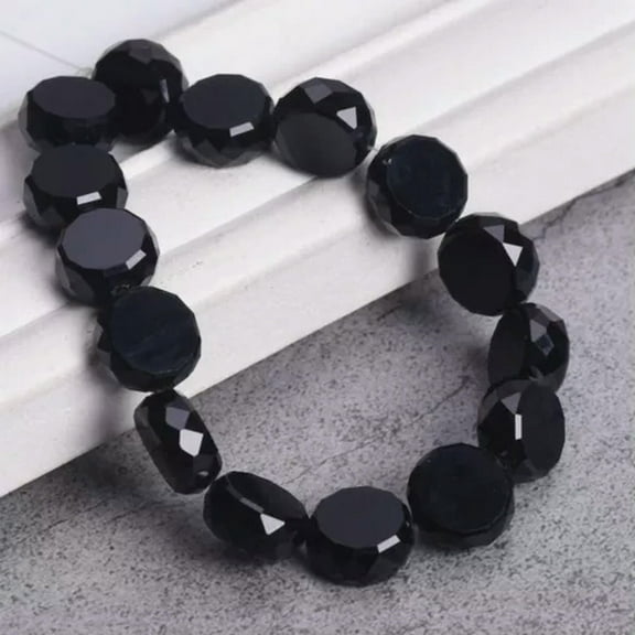 U8MO 10pcs 10mm 12mm Colorful Plated Flat Round Faceted Crystal Glass Loose Beads-Black-12mm