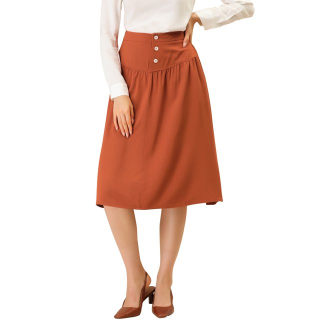 INSPIRE CHIC Falda maxi plisada casual con botones en la cintura elástica alta de una línea para mujer Oxido M