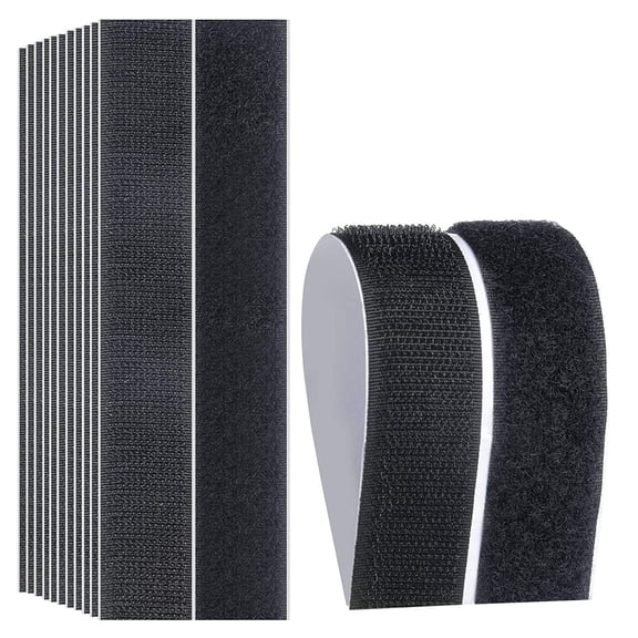 HuiJuMei Hook and Loop Strips with Adhesive Industrial Strength Sticky Back Black 12 Pairs 1 x 7 Inch