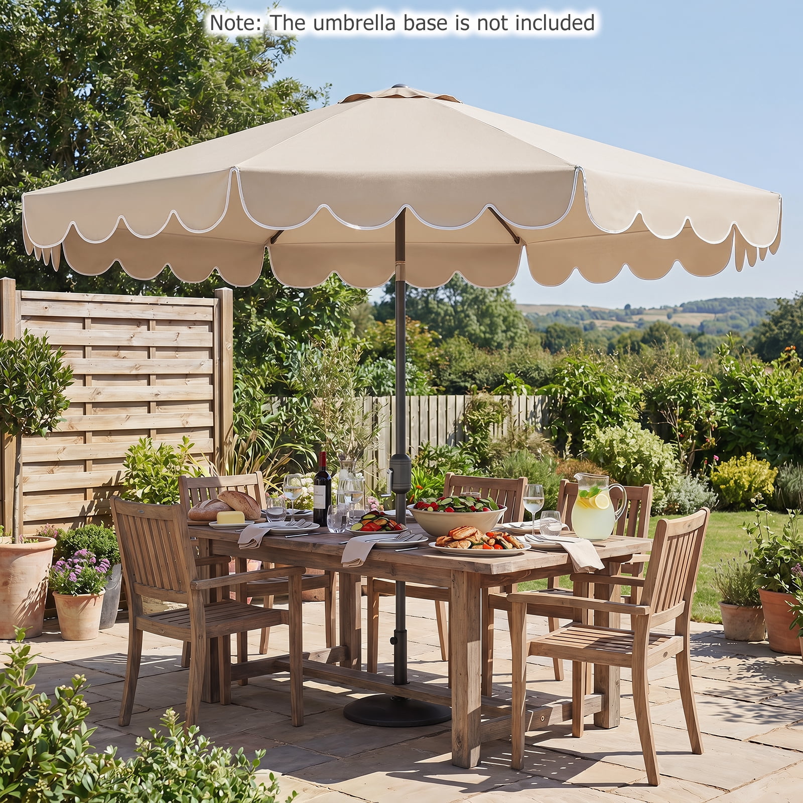 Costway 10 FT Patio Umbrella with Crank Tilt Adjustment Ruffles Vented Top 8 Ribs Beige