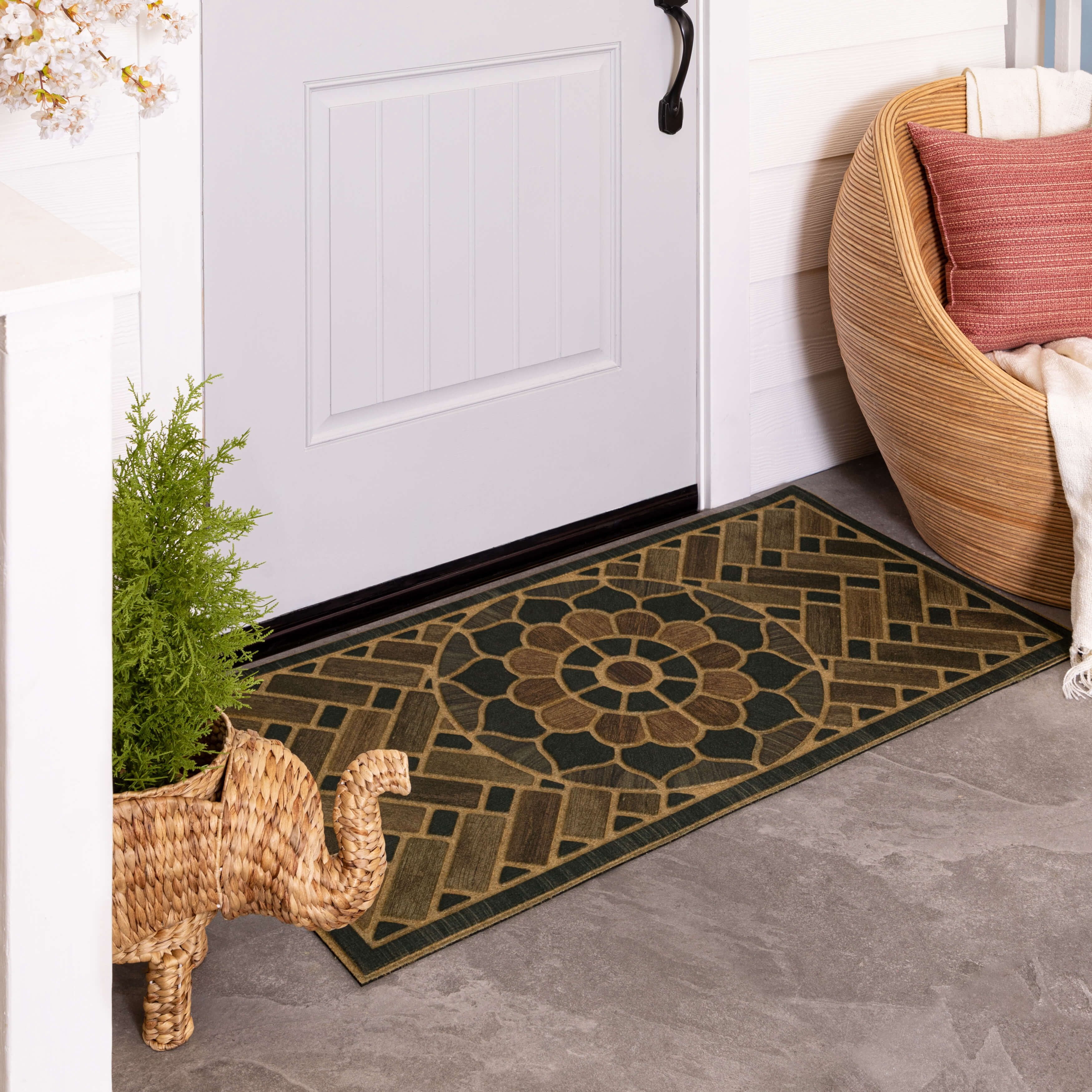 Mohawk Home Entry Recycled Rubber Non-Slip Indoor Outdoor Stoney Medallion Smoke Oversize Doormat, 2' X 4'