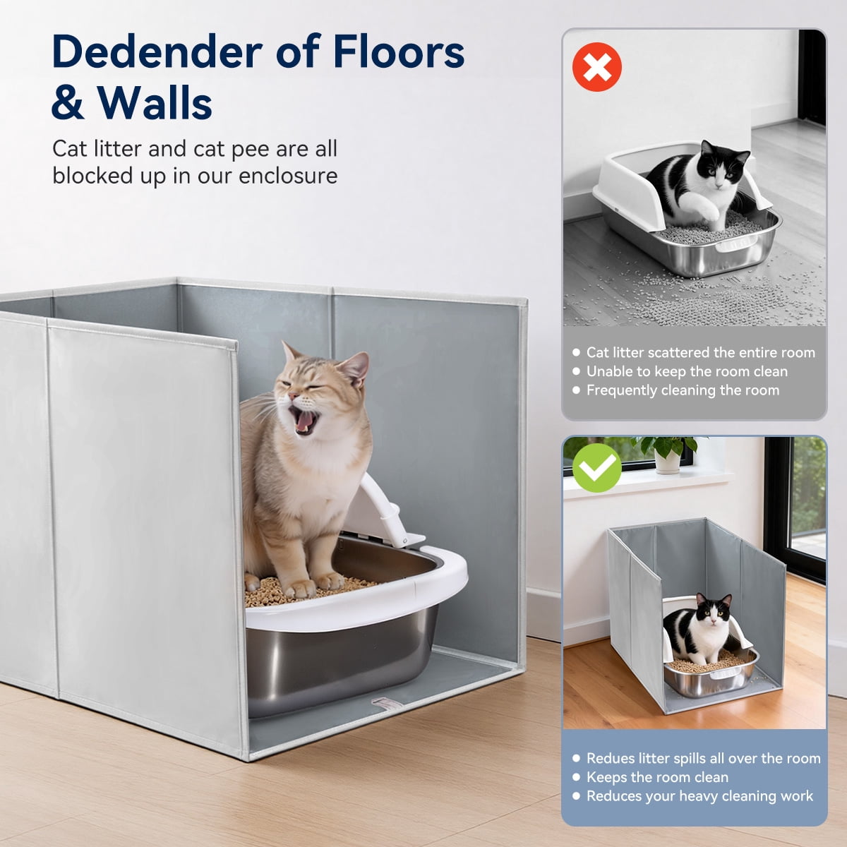 DOMIPET Foldable Cat Litter Box Enclosure Splash Guard XLarge with Removable Mat, Tall for Litter Contained High Side Out Litter Box Keeping Litter Off Floor Easy Clean
