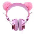 thumbnail image 1 of Pink Kids Over Ear Headphone with Rhinestone Glitter and Furry Ball Ears for Music Listening ABS PVC, 1 of 8