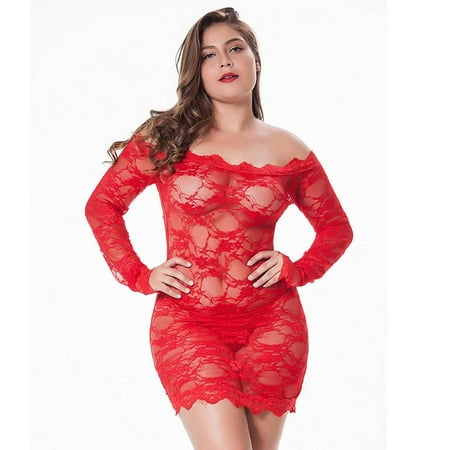 

Uerlsty Plus Size Women Sexy Hollow Lace Teddies One-Piece Bodysuit Lingerie