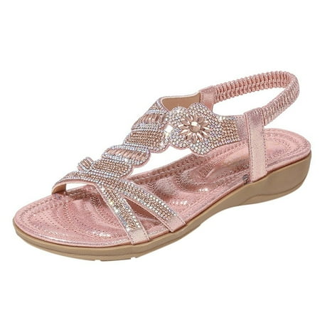 

Sandals Women Slip On Wedges Ladies Sandals Casual Bling Rhinestone Strap Sandals Open Toe Slide Sandals