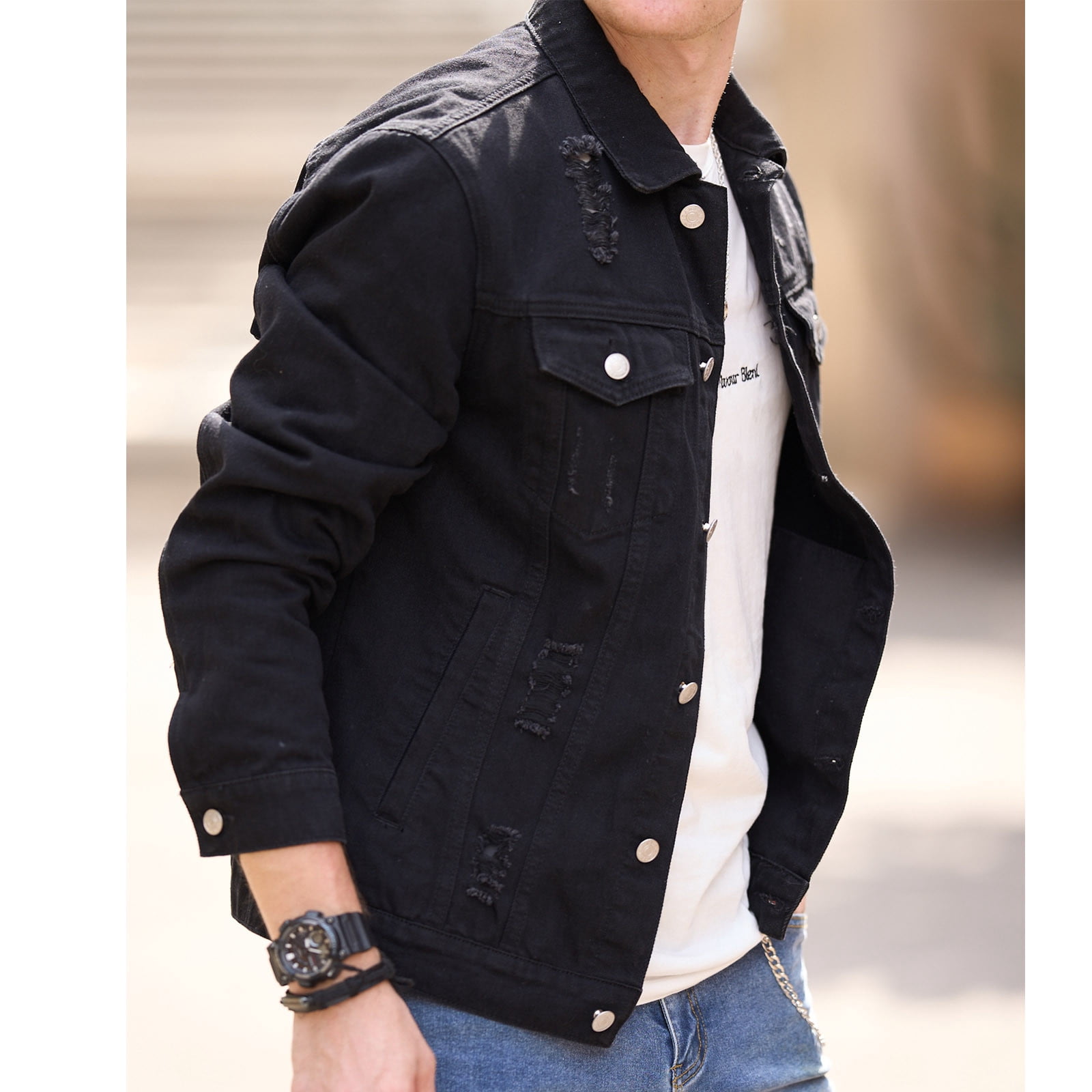 Holiday Clearance! Grrvtrz Men's Denim Jacket Lapel Slim Fit