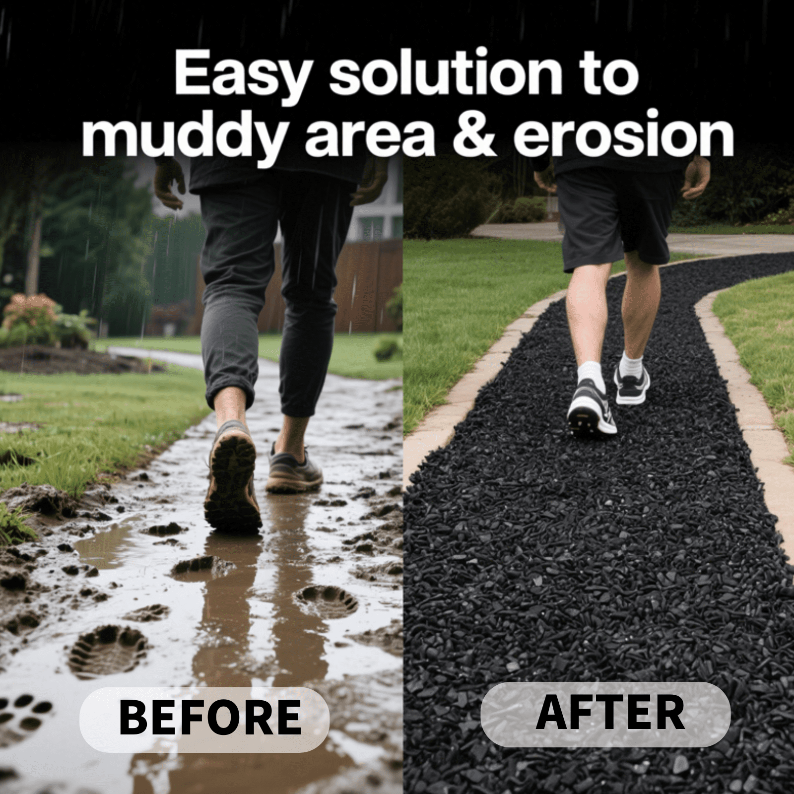 BESEA 6ft x 2ft Recycled Rubber Mulch Mat, Narrow Rubber Garden Strip for Landscaping, Tree Rings, Pathway Edging, Weed Barrier, Eco-Friendly Ground Cover, Easy to Cut & Install