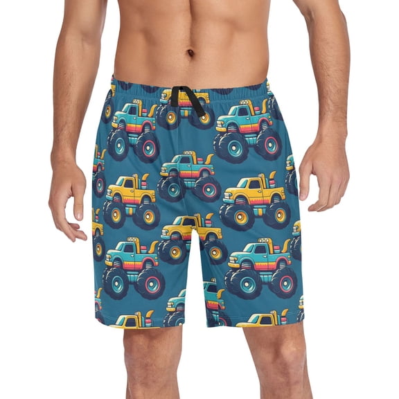 joogoo Mens Swim Trunks Cartoon Car Vehicles Beach Shorts Drawstring Elastic Waist Swimwear Bathing Suits L