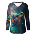 thumbnail image 3 of Womens Summer Beach Vacation Sea Turtle Tie-dye Long Sleeve V Neck T Shirts Casual Tops Tees, 3 of 4