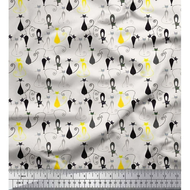 Soimoi Poly Georgette Fabric Cat Animal Fabric Prints by Yard 42 Inch Wide