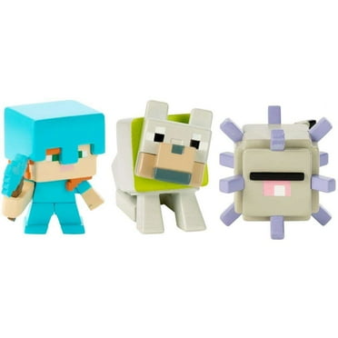 Minecraft Build-A-Mini Alex, Tamed Wolf, & Elder-Guardian Figure Set