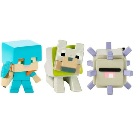 Minecraft Build-A-Mini Alex, Tamed Wolf, & Elder-Guardian Figure