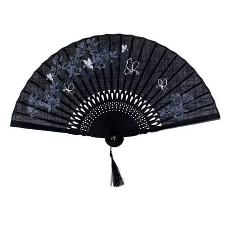 

Handheld Fan Lady s Fan Hand Butterfly Bamboo Leaf Linen Fan Black