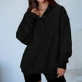 thumbnail image 5 of Lumtrix Sweatshirt for Women Oversized Casual Long Sleeve Button Henley Neck Pullover Tops Fall Winter Fashion Outfits Clothes Black _AG07 L, 5 of 7