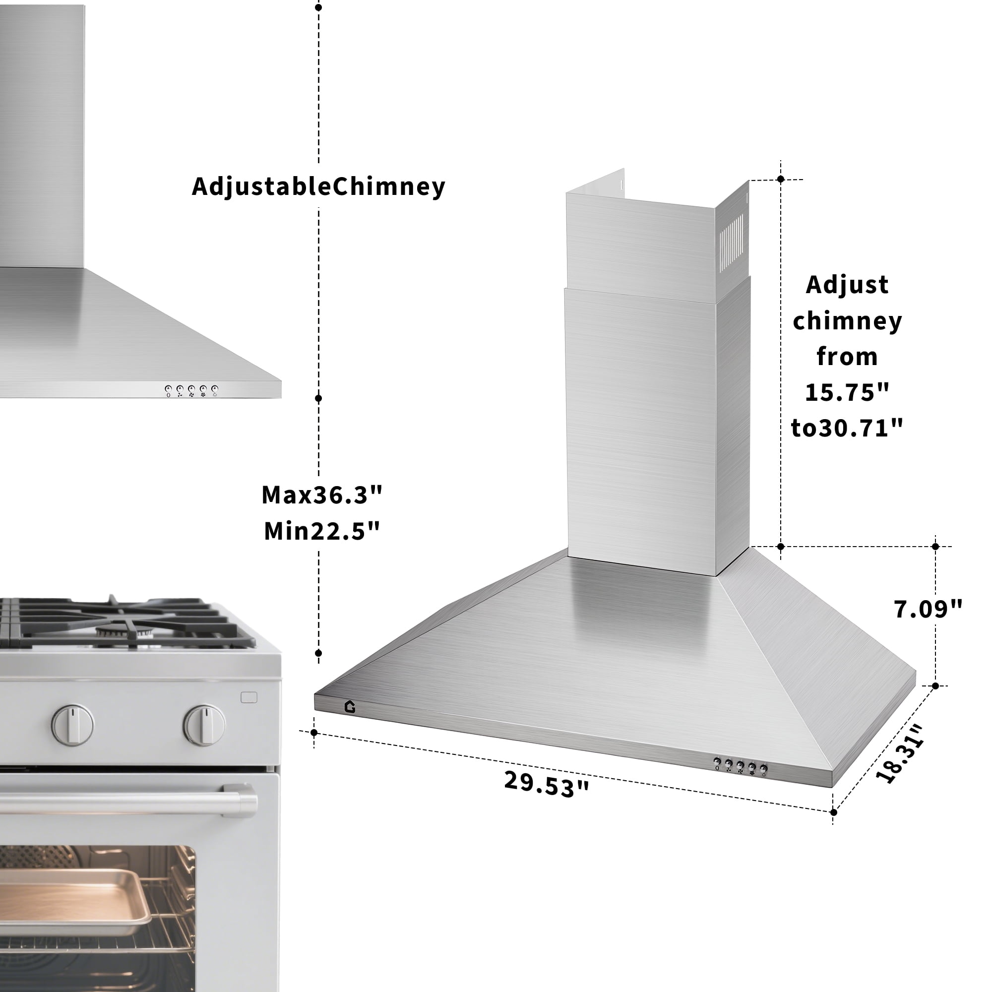 Accreate 30 Inch Stainless Steel Range Hood, Wall-Mounted Kitchen Vent, 450 Cfm, 3 Speeds, Touch And Remote Control, Led Lights, Easy Clean Baffle Filters, Quiet Operation
