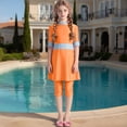 thumbnail image 5 of Kids Girl's Rash Guard Swim Dress One Piece 3/4 Sleeve Shirts with Skirt Capris and Swim Cap Swimsuit 3 Piece Bathing Suit Modest Swimwear, 5 of 6
