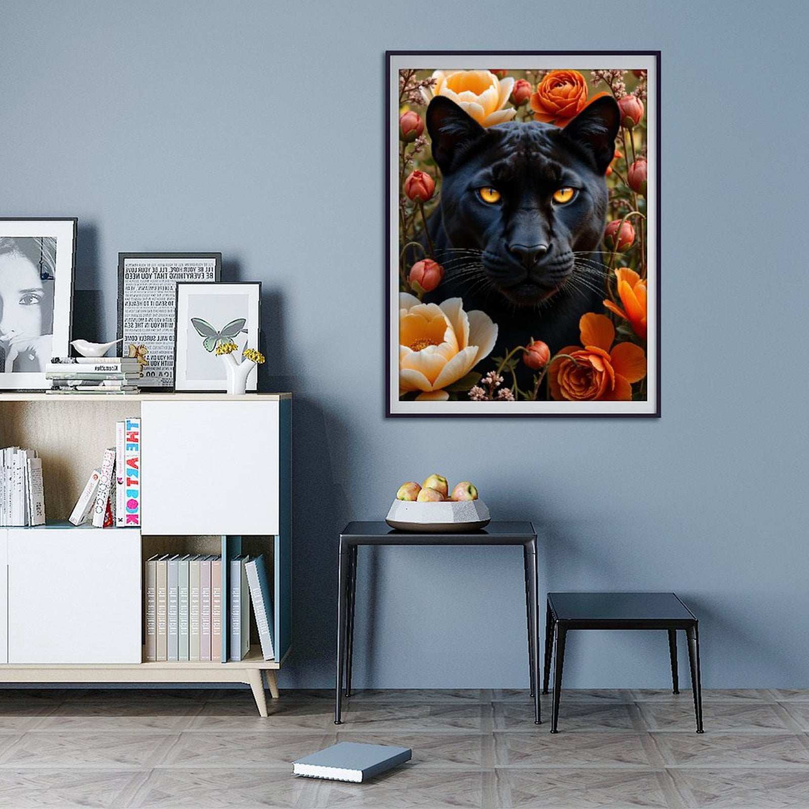 Diamond Art Kit for Adults, Panther Floral Portrait Diamond Painting for Adults Beginners, DIY Diamond Art Painting Kits, 5D Diamond Painting Crafts for Home Decor 12x16 Frameless