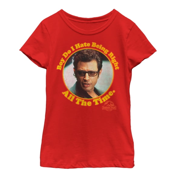 Girl's Jurassic Park Dr. Malcolm Right all the Time  Graphic Tee Red Small