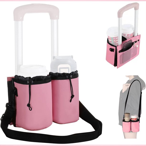 Luggage Travel Cup Holder，Free Hand Drink Beverages Caddy Hold Two