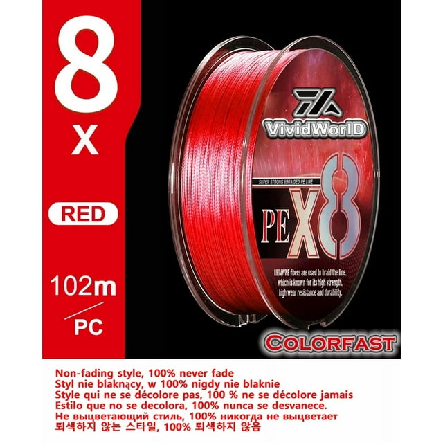 Ligne de Pêche 100 % Colorfast 8 Tresses Multifilament linha multifilamento 8 Brins PE 100m Rouge Colorfast 1.0