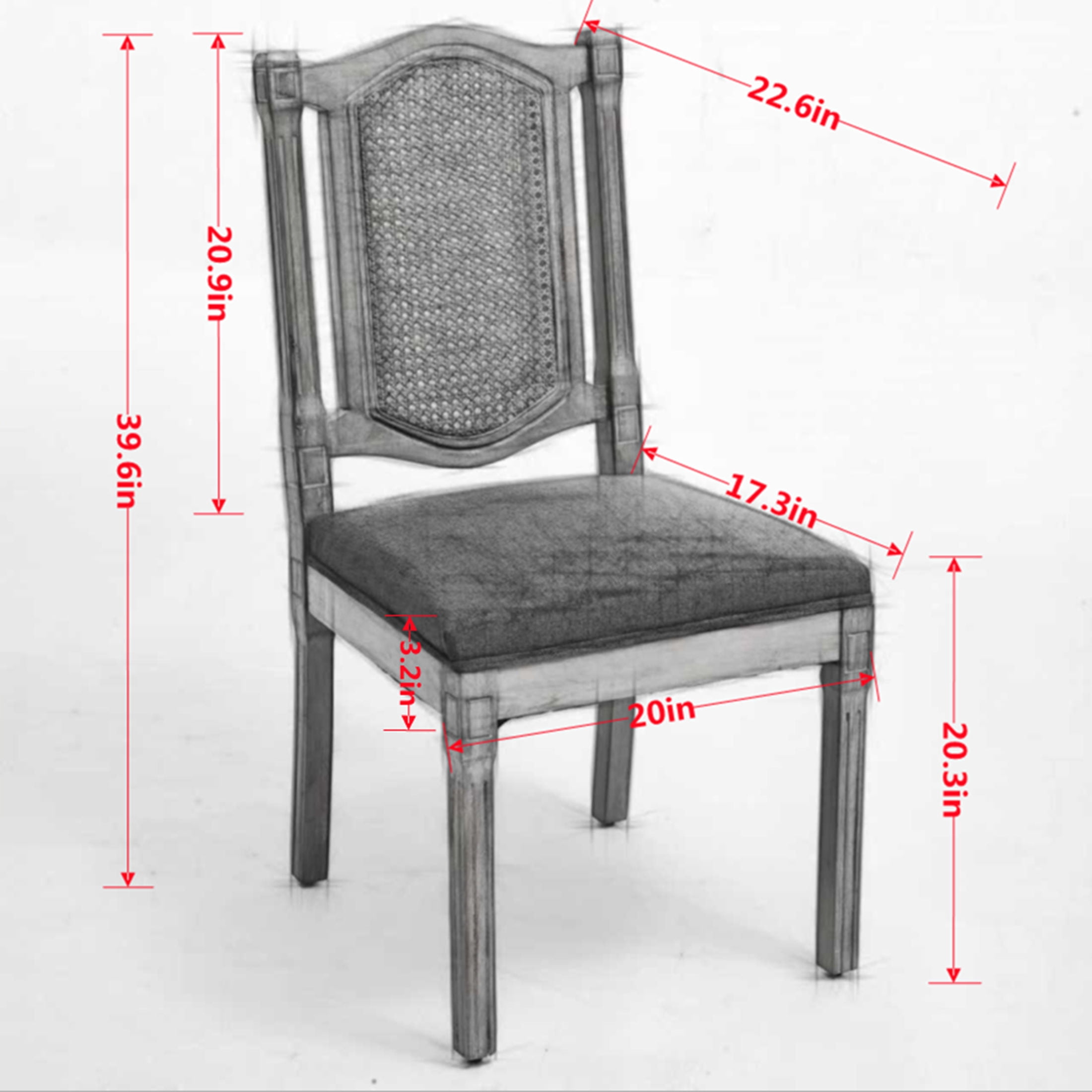 Noble House Set of 2 Rattan-Back Dining Chairs, Linen Seat, Solid Wood Frame, Beige