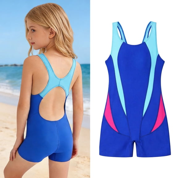 Girl Swimsuits Boyleg 1 Piece Bathing Suit Quick Dry Beach Swimwear with Solid Color Bathing Suits for 15-16 Years