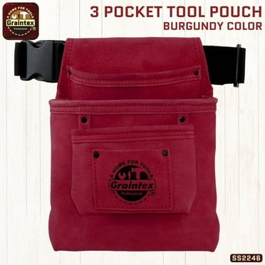 Graintex SS2246 :: 3 POCKET NAIL & TOOL POUCH BURGUNDY COLOR SUEDE LEATHER WITH BELT