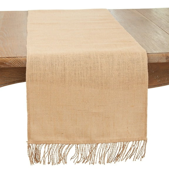 Fennco Styles Rustic Jute Tassel Table Runner 16" W x 72" L - Natural Burlap Table Cover for Dining Room, Banquets, Outdoor Events, Family Gatherings, and Holidays