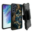 thumbnail image 1 of ANJ+ Rugged Dual Layer Shockproof Holster Case w/Card Slot, Kickstand + Tempered Glass for Samsung Galaxy S21 FE 5G - Abstract Tiles, 1 of 4