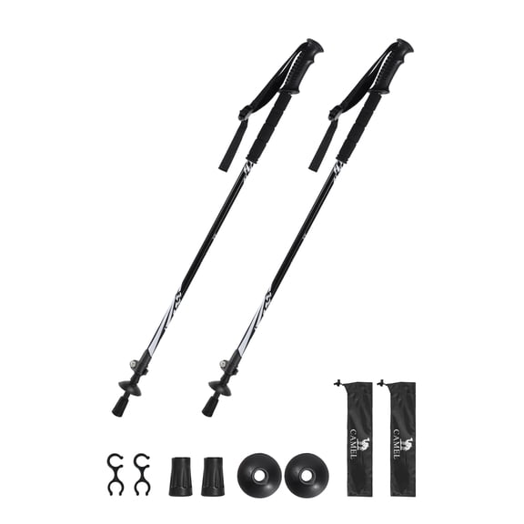 CAMEL Trekking Poles Aluminum Quick Lock Adjustable Hiking Poles with EVA Foam Grip, Lightweight Waliking Sticks 47" for Mountaineering 2PC Black