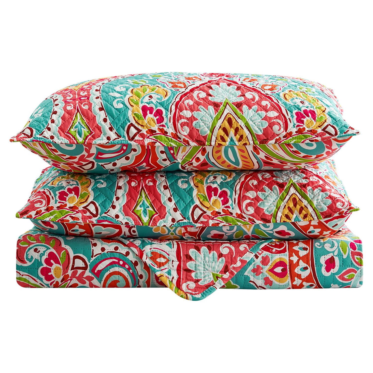 JML Quilt Set 3 Piece, Embossed Bedspread Bedding Set with 2 Shams, King, TurquoIse & Tangerine