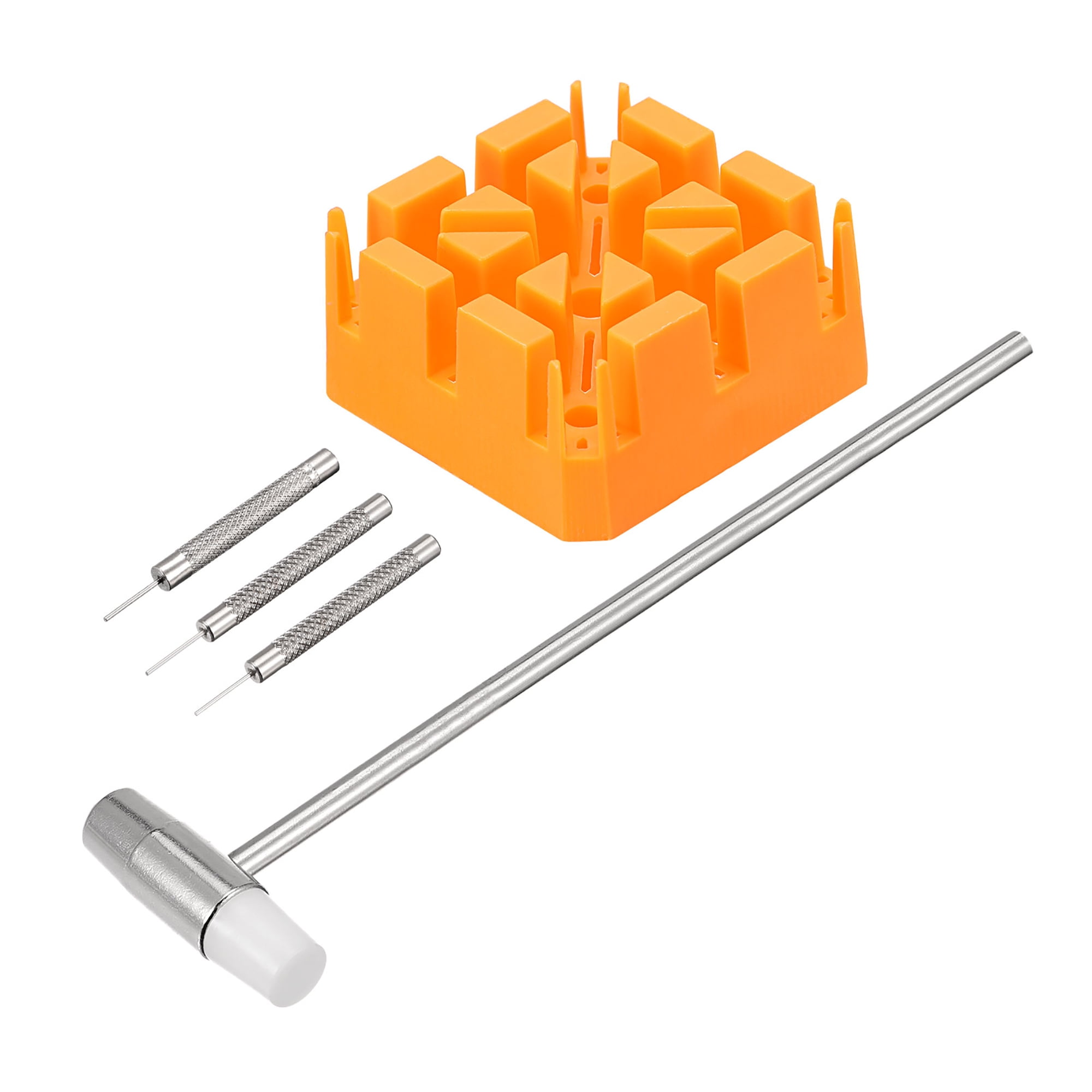 Uxcell Watch Band Link Pin Remover Tool Set Hammer Punch Pins with Orange Strap Holder for Watch